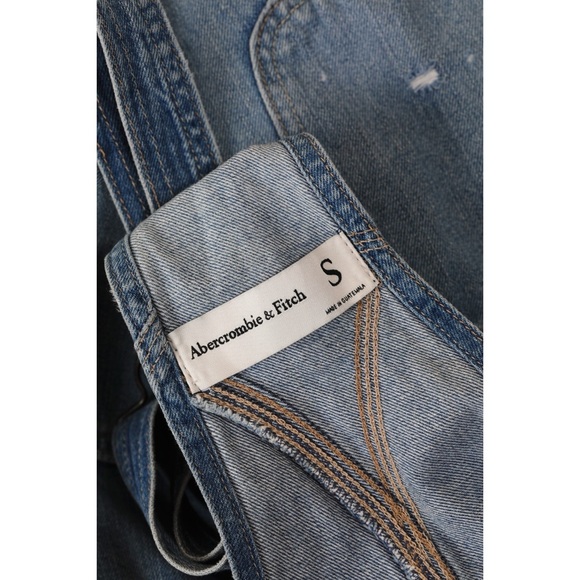 Sz S Abercrombie & Fitch Light-Medium Wash Distressed Cotton Shortall Overalls - Picture 5 of 5